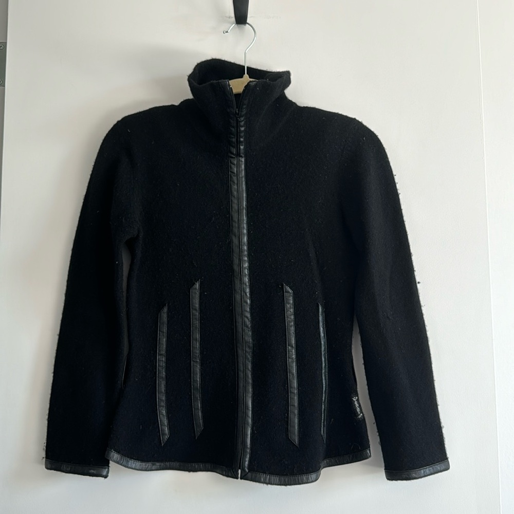 Armani Jeans Wool Cashmere Mix Black Leather sweater Knit size S 90s vintage